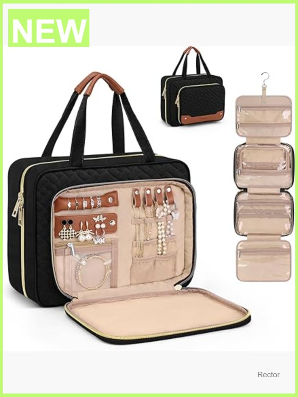 Large Hanging Toiletry Bag with Jewelry Organizer, Waterproof Travel Makeup Bag